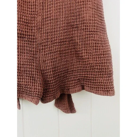 Free People Pull Me In Brown Textured Waffle Knit Soft Cozy Romper Minimalist S - Picture 6 of 10